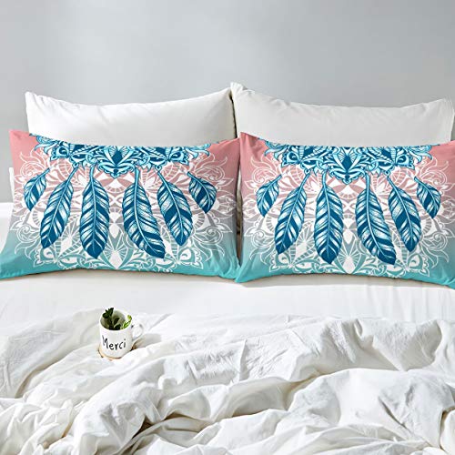 Homemissing Ethnic Mandala Duvet Cover Dreamcatcher Bedding Set for Kids Boys Girls Teens Bohemian Style Comforter Cover Indian Hippie Feather Bedding & Linen 3Pcs Zipper Super King - Image 3