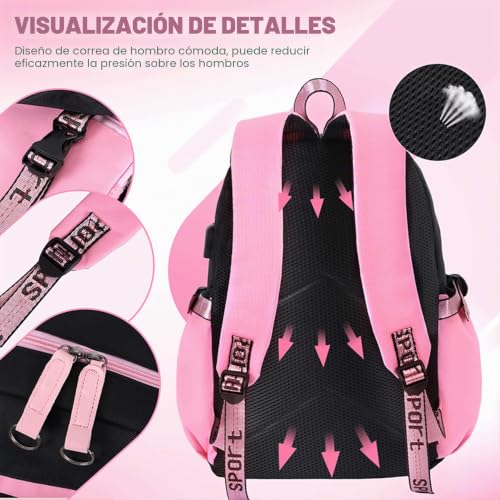 Mochila escolar con puerto USB Roffatide de Anime para cargar el móvil 5