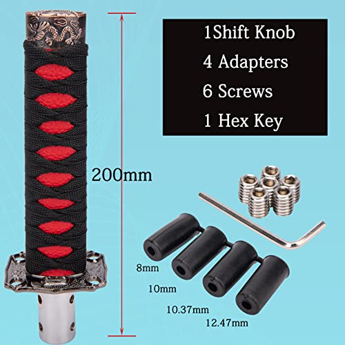 Szlyyds Katana Shift Knob Samurai Sword Gear Shifter With 4 Adapters For Manual Cars Most Automatic Cars Black+Red #TOP3