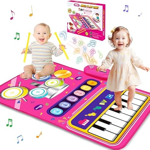 Toys for 1 Year Old Girl Gifts: Baby Piano Mat Toddler Toys Age 1-2 - 2 in 1 Piano Drum Babies Music Mat - Infant Musical Toy 12-18 Months Babies Birthday Easter Gifts for 1 2 3 Year Old Boys Girls Cover