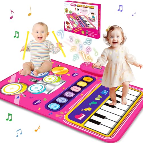 Toys for 1 Year Old Girl Gifts: Baby Piano Mat Toddler Toys Age 1-2 – 2 in 1 Piano Drum Babies Music Mat – Infant Musical Toy 12-18 Months Babies Birthday Easter Gifts for 1 2 3 Year Old Boys Girls