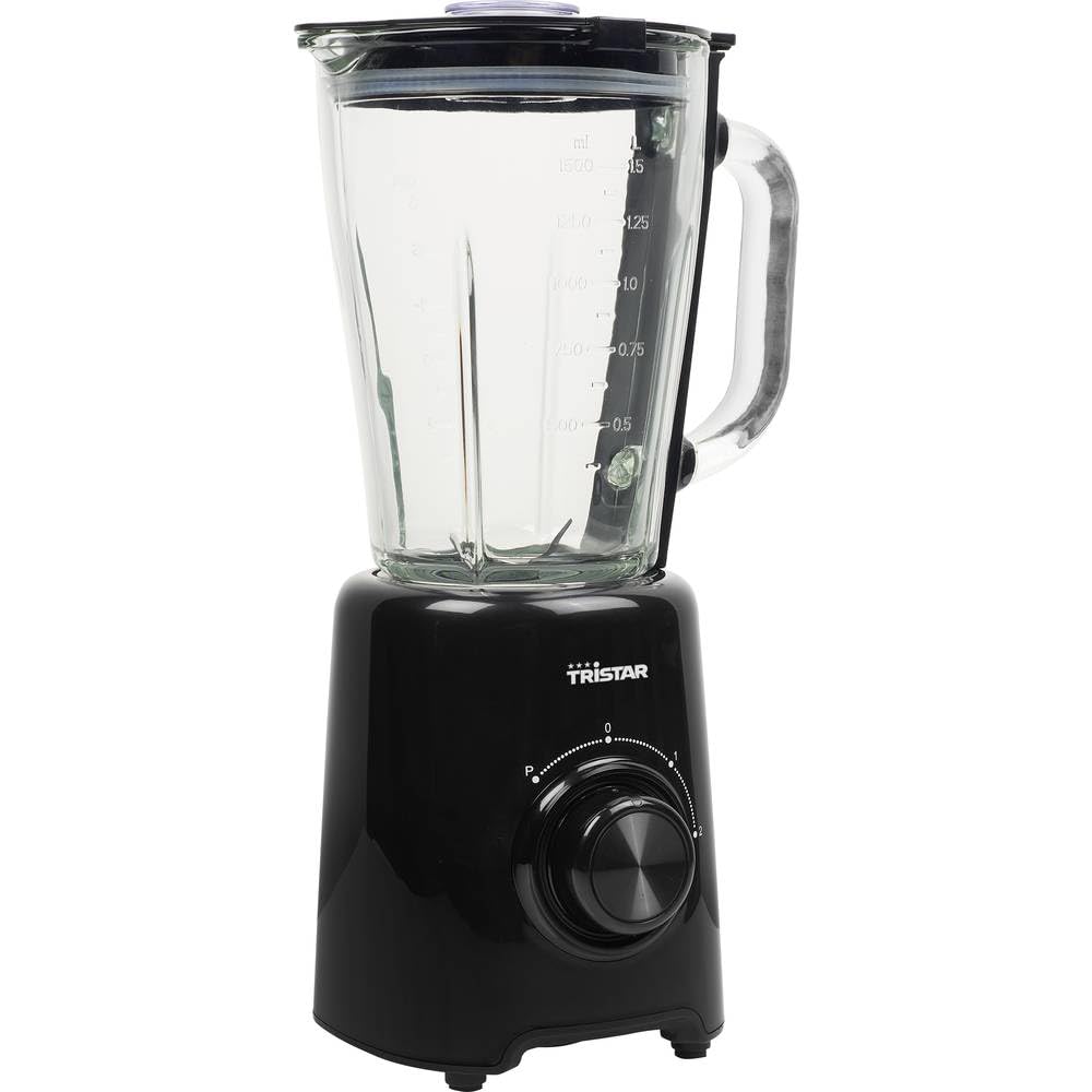 Tristar BL-4477 Batidora de vaso con capacidad de 1,5 litros, 500 W, 4 cuchillas de acero inoxidable, 2 velocidades, función de impulso, vaso de cristal