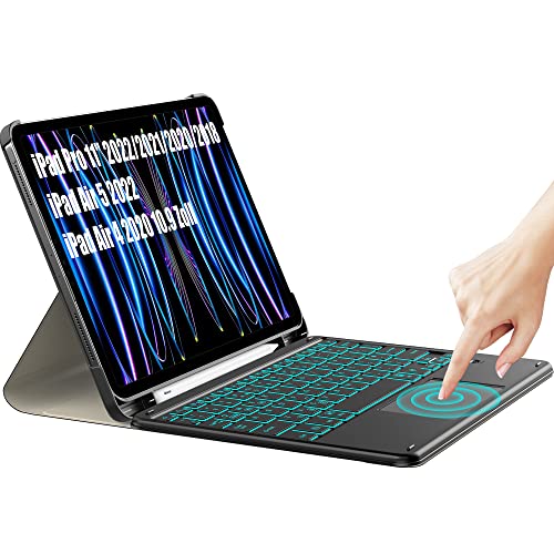 IVSOTEC iPad Pro 11 Hülle mit Tastatur 2022,iPad Air 2022 Hülle Tastatur mit Touchpad,iPad Air 5/4 10.9 2022/2020,Magnetisch Kabellose Beleuchtete QWERTZ Tastatur mit Trackpad für Pro 11(4/3/2/1Gen) Cover