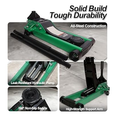 Low Profile Trolley Service, Heavy-Duty Floor Jack with Dual Pump Piston Quick Lift, 3.0 Ton Capacity, Lifting Range 3.15-20.08