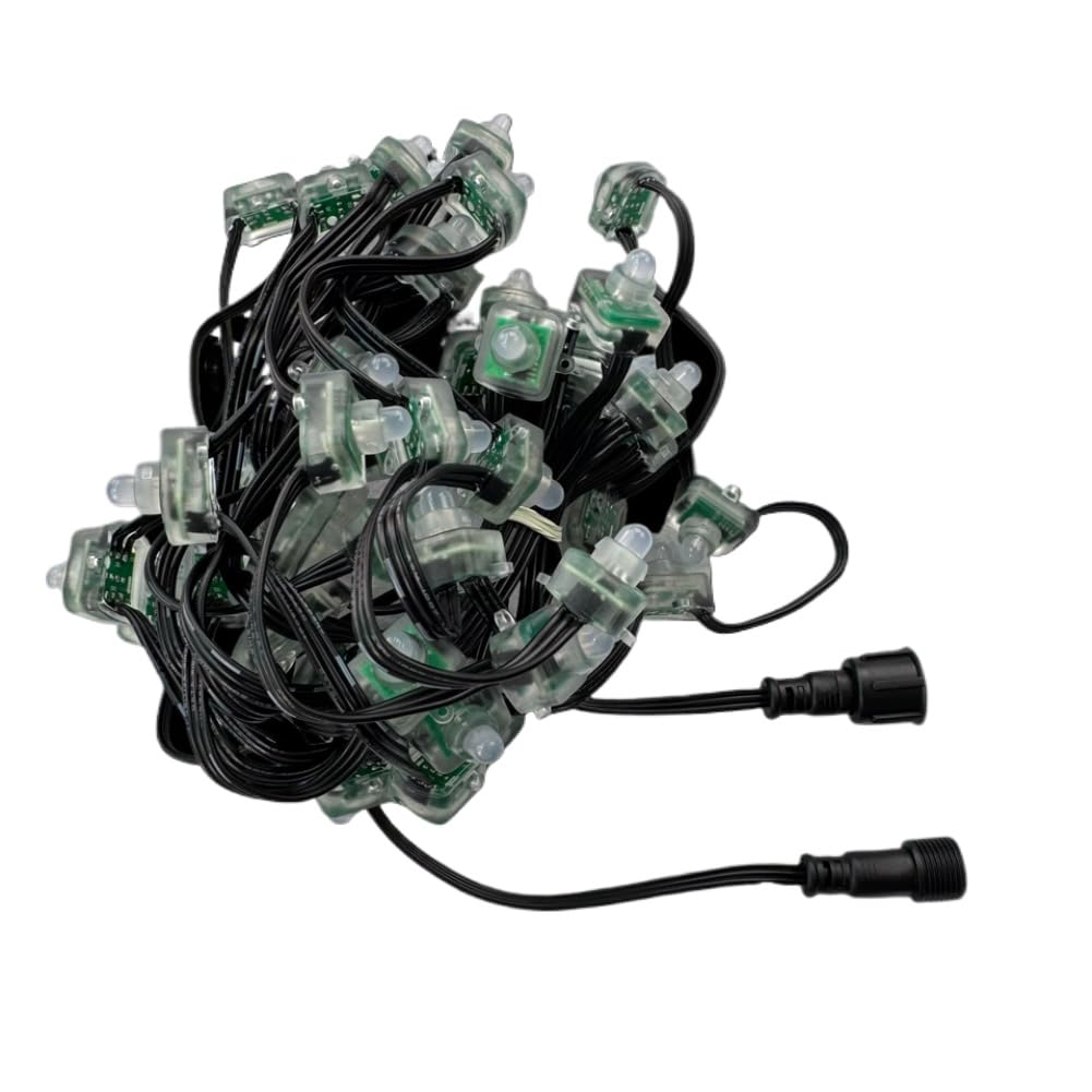 RGB-Pixel-Lichterkette, DC 5 V, quadratisch, 12 mm, WS2811, IC-adressierbar, 3-polig, 18 AWG, schwarzer Draht, 10 cm Abstand, 50 Pixel pro Set, IP68