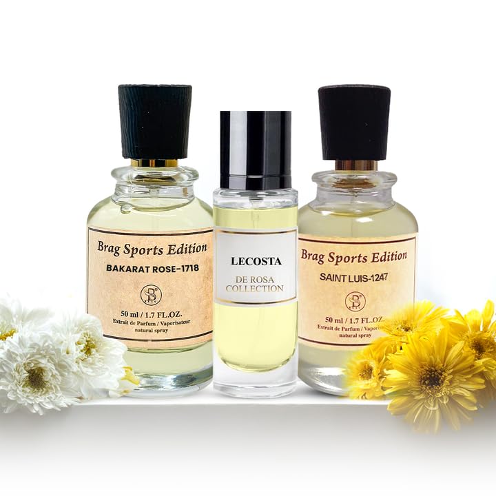 B Brag Pack of 3 Bakarat Rose 50ml + Saint Luis 50ml + Lecosta 30ml | Perfumes for Men and Women | Long Lasting Arabic Perfume | Women’s and Men’s Fragrances | عطر نسائي | عود عطر | عطور للرجال