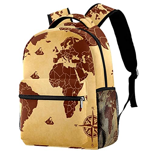 Sac à dos de voyage enfant avec porte-gourde et motif carte du monde marron