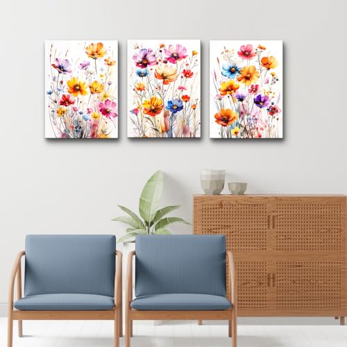 DZRWUBHS Wall Art for Bedroom Wall Decor Living Room Modern Watercolour Floral Decor Flowers Poster Vintage Aesthetic Wildflower Pictures Artwork Canvas Paintings Farmhouse Home Decoration 3 Piece