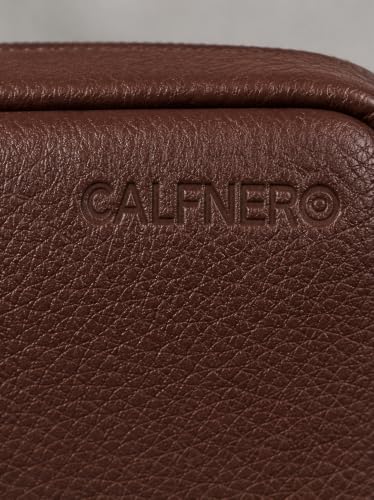 Image of Calfnero Genuine Leather Toiletry Bag for Men & Women | Premium Leather Travel-Pouch | Toiletry Organizer | Cosmetic & Shaving Kit Bag | Unisex Travel Dopp Kit (Cognac)