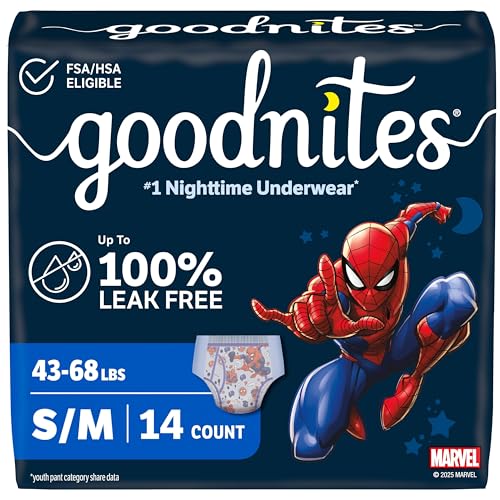 Goodnites Boys' Nighttime Bedwetting Underwear, Size S/M (43-68 lbs), 14 Ct, Packaging May Vary