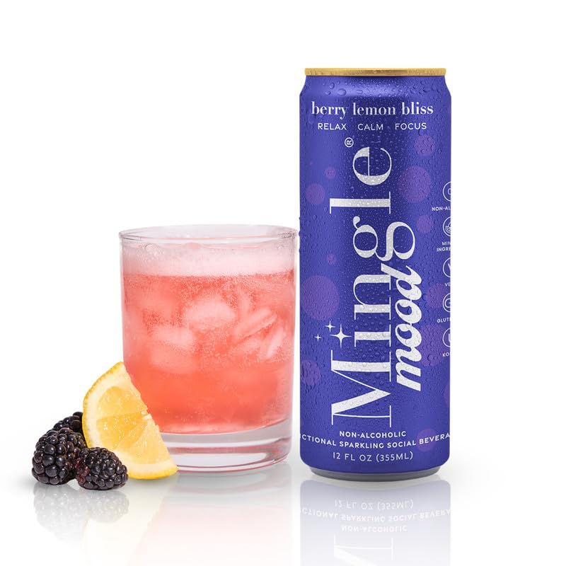 Mingle Mocktails Berry Lemon Bliss, Nootropic Non Alcoholic Drinks with Ashwagandha, L-Theanine, Lion's Mane, Adaptogens, Alcohol Alternative Pre-Mixed Mocktails, Gluten Free Vegan, 12 Pack 12 fl oz