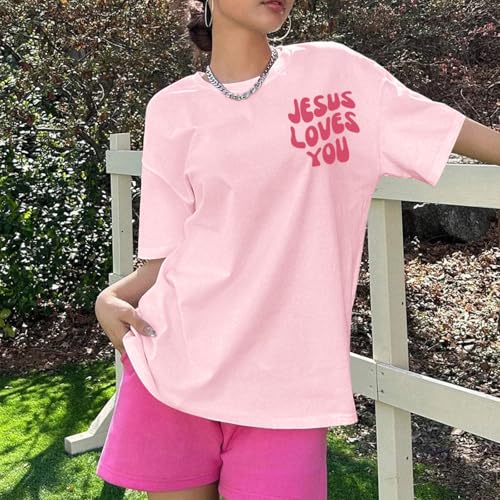 Christian Jesus Shirts for Women Oversized Jesus Loves You Tshirts Religious Faith Shirt Inspirational Graphic Tees4