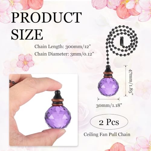 Image of MECCANIXITY 2Pack Ceiling Fan Pull Chain, 12 Inch Decorative Ornaments Crystal Pendant Pull Chain Extension for Ceiling Fans Light Lamp, Purple