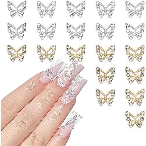 Vorey 3D Butterfly Nail Charms with Crystal Diamond, 20 PCS Metal Nail Art Charms for DIY Nail Decorations/Crafts Supplies (10Pcs Gold, 10Pcs Silver) Cover