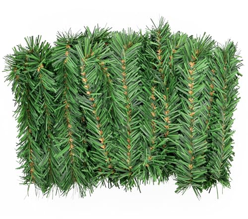 Guirnalda Navideña Premium de 15m, Artificial Verde Sin Luces - Decoración para Navidad, Interior y Exterior (15m)