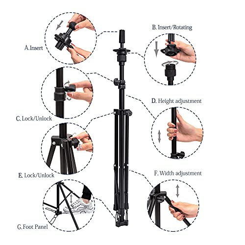 Hyoujin Wig Head Stand Tripod Mannequin Head Stand Metal Adjustable Holder For Mannequin Head,Manikin Head,Training Head,Canvas Block Head With Wig Caps,T-Pins,Carry Bag (With Foot Panel) #TOP4