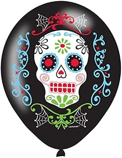 Amscan 9901175 - Day of the Dead Sugar Skull 11" Latex Balloons - 6 Pack