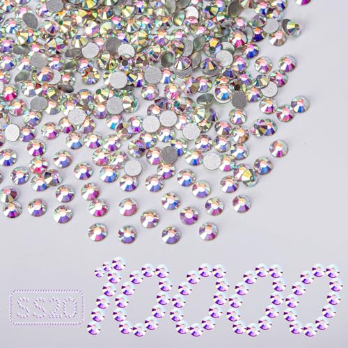 Image of 10000PCS Crystal AB Rhinestones Bulk, Flat Back Crystal Glass Stone Round Gems,SS20, 4.6-4.8mm