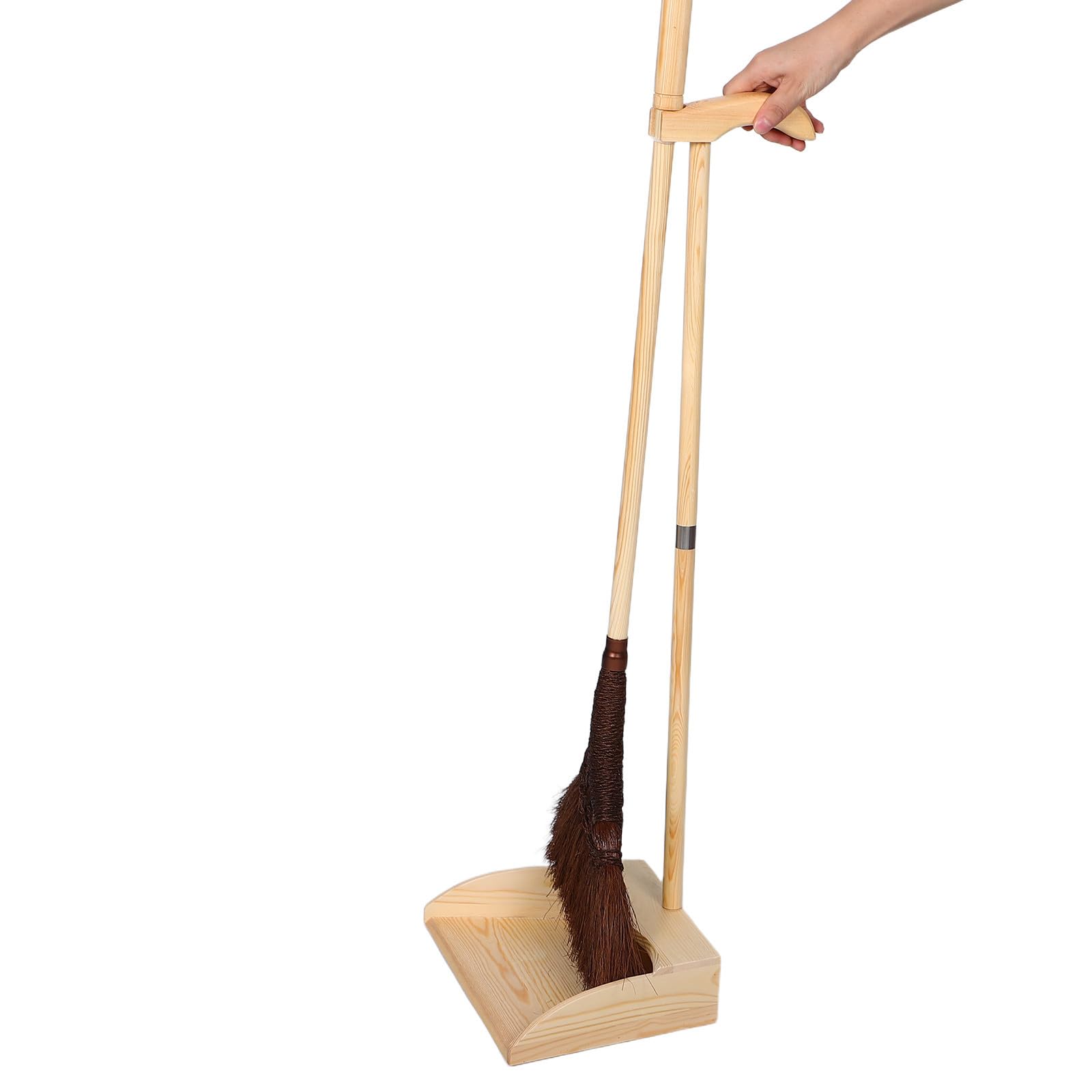 Cabilock Handgefertigtes Kehrset mit Langem Holzstiel und Antistatischem Palm Besen für Kratzfreie Reinigung im Garten und Haushalt im Klassischen Vintage Design