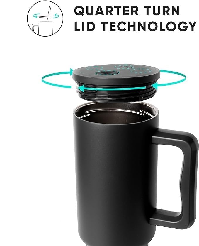 Image of Tumbler with lid and Straw 1200ML Cup Stainless Steel Vacuum Insulated Tumbler for Water, Iced Tea or Coffee 1.2L Office Gym Travelling (40 - Oz - Black)