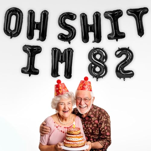 Image of Oh I'm 82! Latex Balloons 16 Inch Black Hallo Eighty Two Cheers to 82 Years Old Theme Decor for Man Woman Happy 82nd Birthday Party Photo Studio Prop Flag Decorations Favors Supplies