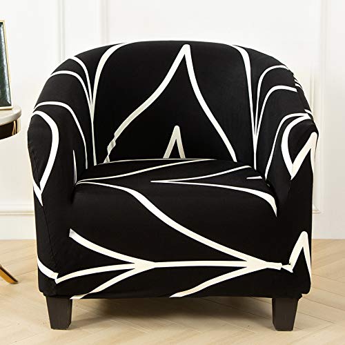 Image of SearchI Club Chair Slipcover Stretch Barrel Chair Covers Printed Tub Chair Slipcovers Soft Spandex Armchair Sofa Cover Removable Couch Furniture Protector Arm Chair Cover for Living Room(Black+White)