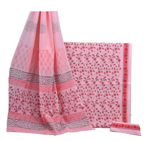 Image of NISHIRE Women's Cotton Jaipuri Hand Block Print Unstitched Suit Material with Cotton Mulmul Dupatta