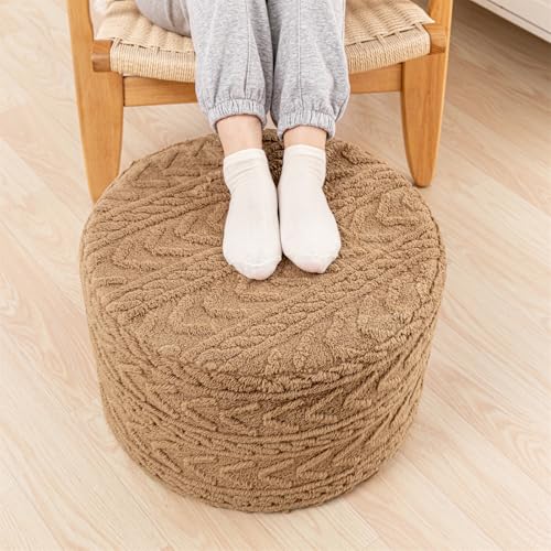 Beawelkomjo Boucle Pouf Ottoman and Foot Rest 20 x 20 x 14 Inches Floor Pouf Boho Foot Stool Home Decor for Couch Sofa Bean Bag Chairs Light Coffee