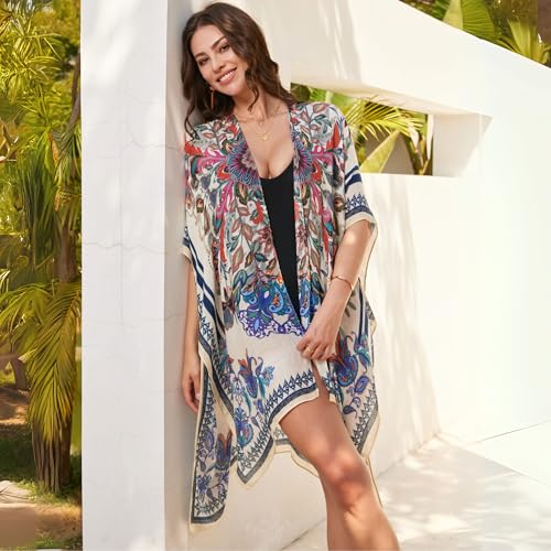 Isurrender Kimonos for Women Lightweight Swimsuit Coverup Boho Floral Beach Cover Ups for Swimwear Casual Summer Cardigan3