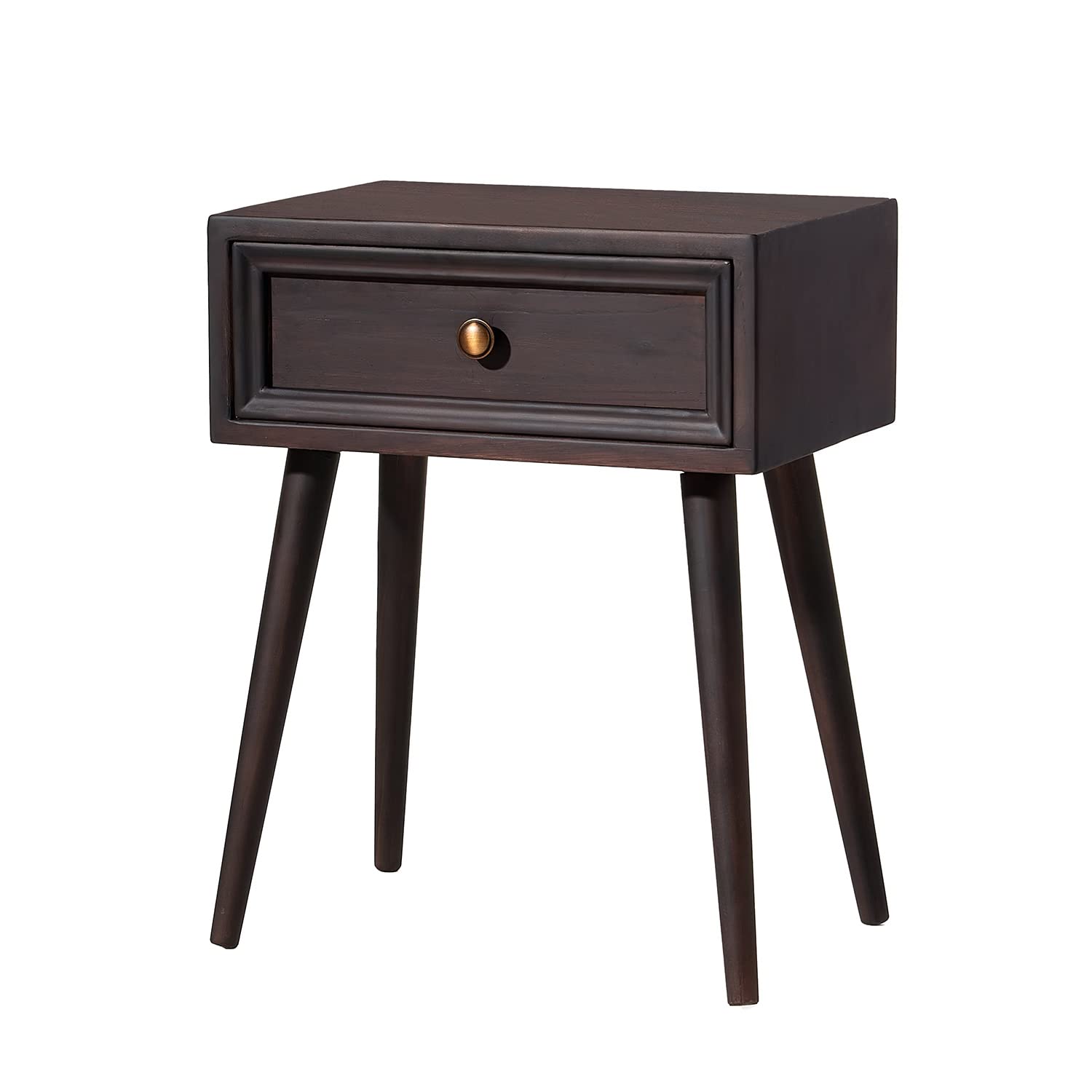 Round Leg End Table Concave Texture Drawer,Solid Wood Nightstand,Side Table,Living Room,Bedroom,Modern Side Table Bedside,Beside Sofa,Easy Assembly,Espresso