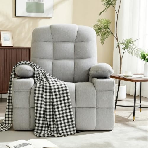 Image of Swivel Rocker Recliner Chair, Recliner Single Sofa with Massage, Manual Nursery Rocking Chair with Side Pockets & Cup Holder, Modern Recliner with Heating for Living Room, Apartment(Gray)