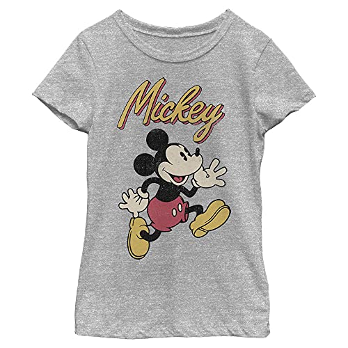 Image of Girl's Mickey & Friends Mickey Mouse Retro Running T-Shirt - Athletic Heather - X Small