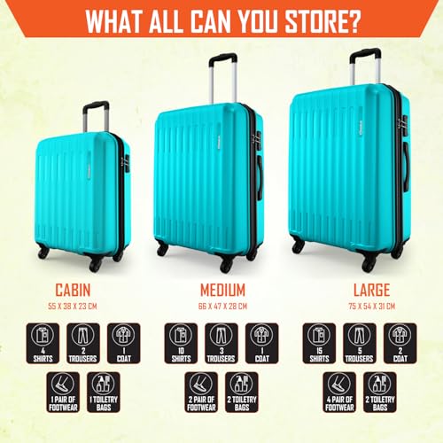 Image of Safari Cabin Polypropylene 360 Degree Genius Alley Set of 3 (+ Medium + Large) Trolley Bags Hard Case, 4 Wheels, 360º Wheeling Luggage, Travel Bag, Suitcase for Travel, Scuba Blue