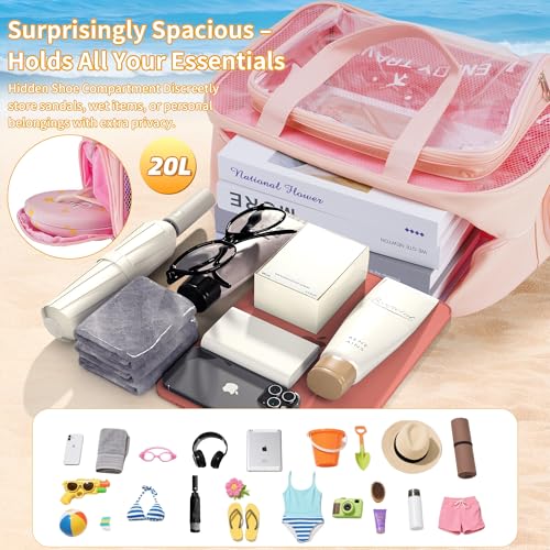 Waterproof Beach Bag with Shoe Compartment – Large Capacity Clear PVC Tote Bag, Portable Unisex Travel Makeup Organizer for Swimming, Gym, and Vacation (BLACK)3