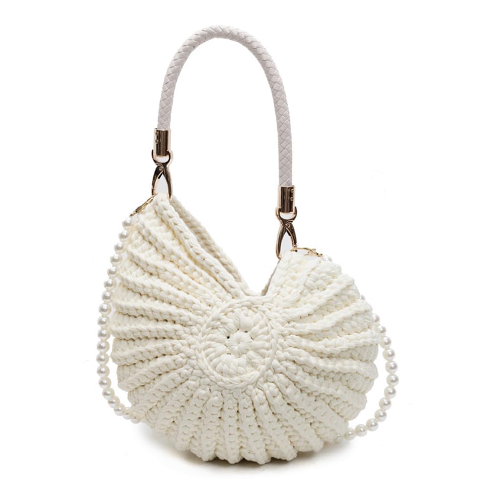 HiTotes Seashell Bag Handwoven Beach Handbag Shell Purse for Wome Summer Crossbody Satchel with Pearl Strap