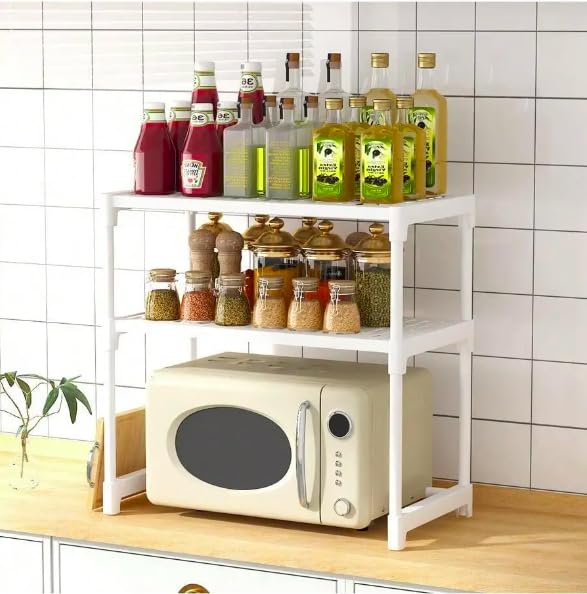 Smart Saver Kitchen Oven Microwave Shelf with Two Layers,Countertop Storage Rack, Tableware Storage Counter Space Saver Cabinet Organizer Spice Holder, White.-image-41