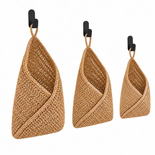 Image of Honeydak 3 Hanging Baskets, Linen, Triangle, Jute