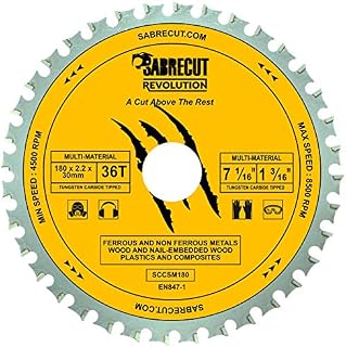 1 x SabreCut SCCSM180_36 180mm 36T x 30mm 25.4mm 20mm 16mm Bore Multi-Material Metal Wood Plastic Circular Saw Blade Compatible with Bosch Dewalt Makita Milwaukee and Many Others