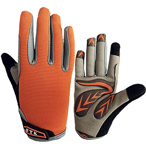 FINGER TEN Guanti Ciclismo Dita Complete Bambini 2-11 Anni Guanti da Bicicletta per Bambine Ragazzo Ragazza Touchscreen Bici Mountain Bike di Gel (L,Arancione)
