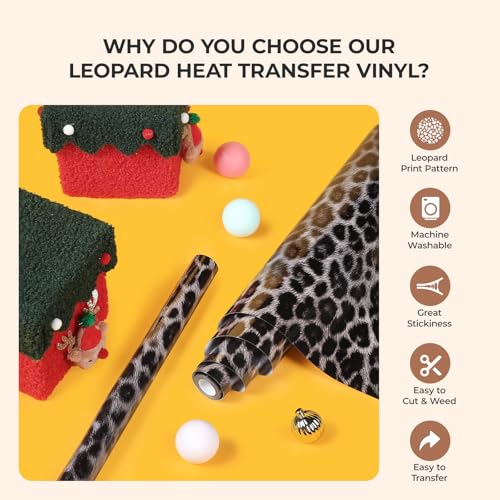 Image of HTVRONT Leopard Heat Transfer Vinyl, 12in x 8ft Leopard Printed Iron on Vinyl for T-Shirts and Christmas Decorations, Patterned HTV Compatible with Cricut & Silhouette Cameo