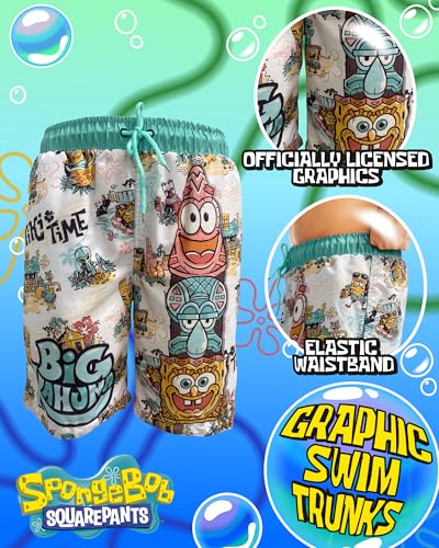 Spongebob Squarepants Mens Swim Trunks - Mesh Lining Drawstring & Pockets Mens Swim Shorts (Sizes M-XL)2