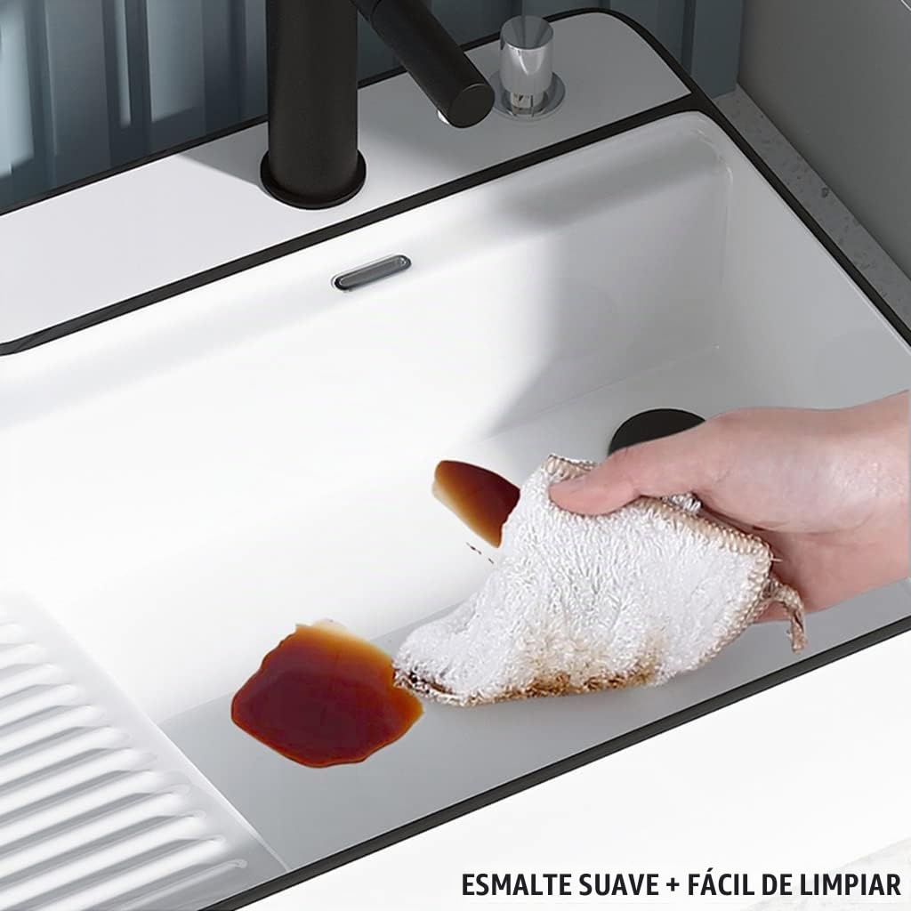 Lavabo De Baño Rectangular De Cerámica sobre Encimera con Grifo Extraíble De Arte, Bañera De Lavandería De Balcón con Tabla De Lavar