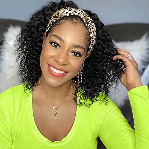 Headband Wig Curly Human Hair Wigs for Black Women Kinky Curly Wave None Lace Front Wigs YYONG Brizilian Virgin Hair Natural Machine Made Wigs 8 Inch