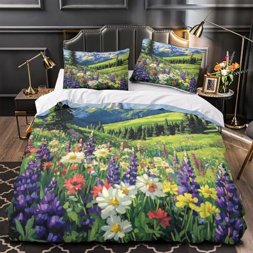 Parure de lit paysage de montagne en microfbre 200x200 cm avec housse de couette imprimée 3D