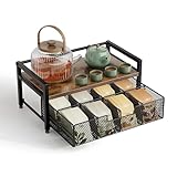 Segtenant Tea Bag Organizer, Tea Bag Holder with Drawer, Wood and Metal Tea Organizers and Storage Chest for Countertop Kitchen, Office, Rustic Brown