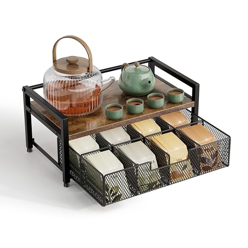 Segtenant Tea Bag Organizer, Tea Bag Holder with Drawer, Wood