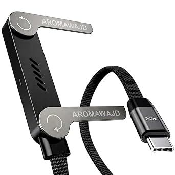 240w Braided Fast Charge Cable with Built-in Phone Stand, 1, Black, USB | USB C to C, Orange Color