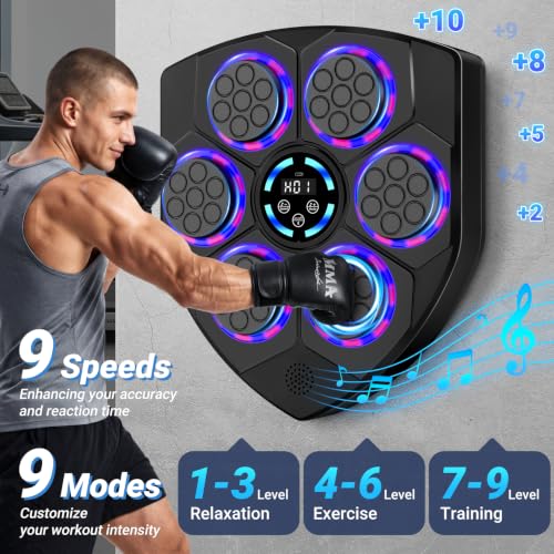Image of TGLLM Music Boxing Machine, Interactive Punching Trainer with Boxing Gloves, Large Size Wall Mounted Electronic Boxing Target for Adult Kids, 9 Modes & 9 Speeds