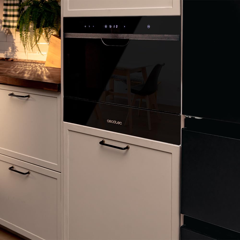 Cecotec Lavavajillas Compacto Semi Integrable 6 Cubiertos Bolero Aguazero 2500 S-BI Black Glass. 1380W, Acabado Cristal negro, Bajo Consumo, 5 Programas, Panel Táctil, Comienzo Diferido