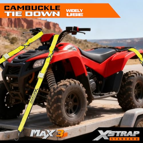 Image of XSTRAP STANDARD 2-PK Motorcycle Straps Cambuckle Tie Down 1.5 inch X8FT, Yellow